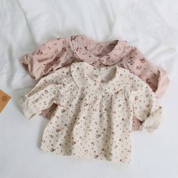 Spring Summer Children Blouse For Girls Clothes 6M-3T Toddler Baby Girls Peter Pan Collar Tops Kids Tee Floral Print Shirts 210413