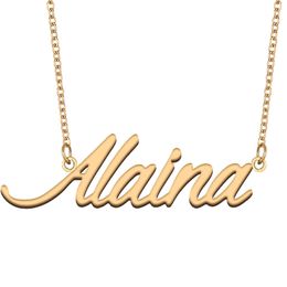 Alaina Custom Name Necklace Personalised Pendant for Men Boys Birthday Gift Best Friends Jewellery 18k Gold Plated Stainless Steel