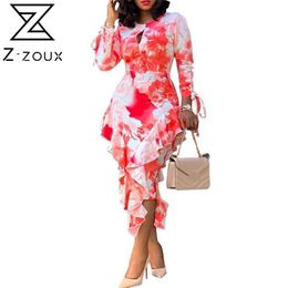 Women Dress Long Sleeve Ruffles Bohemia es Sexy Print Floral Maxi High Waist Hip Plus Size Ladies es 210513