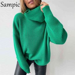Sampic Casual Knitted Long Sleeve Oversized Loose Pullover Turteneck Sweater Women Tops 2021 Autumn Winter Fashion Sweater Y2K Y1110