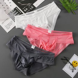 Underpants 3PC Men's Underwear Briefs Ice Silk U Pouch Men Sexy Lingerie Low-Rise Summer Panties 2021 Man Sea Satin