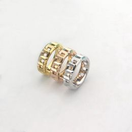 Europe America Fashion Style Lady Women Brass Engraved T Letter 18K Gold Plated Ring Rings Size US6-US9 3 Color