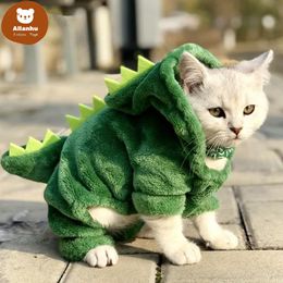 Pet Cat Clothes Funny Dinosaur Costumes Coat Winter Warm Fleece Cat Cloth For Small Cats Kitten Hoodie Puppy Dog Clothes XS-XXL xw