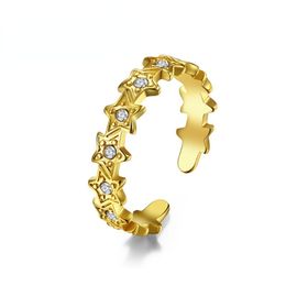 Wedding Rings Fashion Golden Star Rhinestone Stainless Steel Open Ring Men And Women Unisex Bracelet