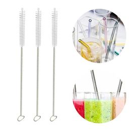2021 17.5 cm straw feeding bottle cleaner stainless steel cleaning brush drain pipe nylon wire