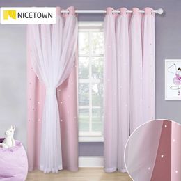 NICETOWN Beautiful Starry Princess Double Shading Dreamy Pink Blackout Curtain Drape for Girl Baby Living Room Wedding Room 210712