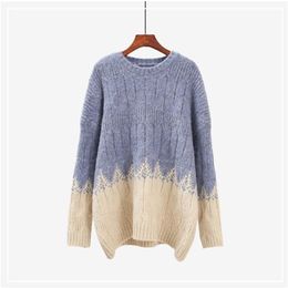 Autumn Winter Long Sleeve Warm Sweater and Jumpers Oneck Gradient Chic Pullovers Oversized Christmas Sweaters Pull 210430