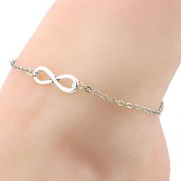 Anklets Simple Anklet Chain Female Korean Fashion Personality Lucky 8 Character Silver Bracelet