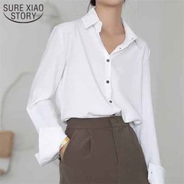 Turn-down Collar Long Sleeve Office Ladies Shirts Solid Chic Button Up Women Blouse Autumn Elegant All-match White Top 12614 210415