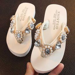 Summer Childrens Shoes Parent-child Sandals Girls Princess Sweet Soft Pearl Beaded With outdoor Slippers sh256 210712