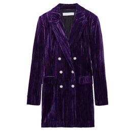 Winter women Diamond -studded btton Female Double breasted Purple long suit jacket 210520
