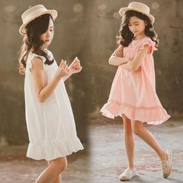 Girl's Dresses 2022 Summer Dress Elegant Ruffle Kids For Girls Linen Cotton Girl Clothes Children Princess 4 6 8 10 12 14 16 Yrs