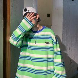 Men's T-Shirts Autumn Hit Colour Striped Youthful Vitality Casual Brief Cool Loose All-Match Clothes Hip Hop Retro Harajuku Streetwear
