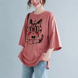 100% Cotton Women Loose Casual T-shirts New Arrival Summer Simple Style Cartoon Print Female Half Sleeve Tops Tees S3500 210412