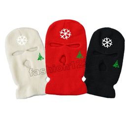 Christmas Snowflake Pattern Ski Mask Knit Hat 3 Hole Embroidery Beanies Caps Face Cover Winter Balaclava Full Face Mask Bonnet