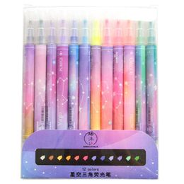 Highlighters Colorful Sky Double-head Highlighter Pen For Painted Decorative 12Pcs Set Art Marker Kawaii Constellations Pens Drawing