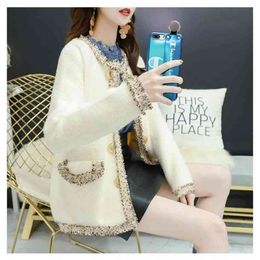 Autumn And Winter Thick Imitation Armour Sweater Cardigan Women Fashion Short Section Water Jacket 210427