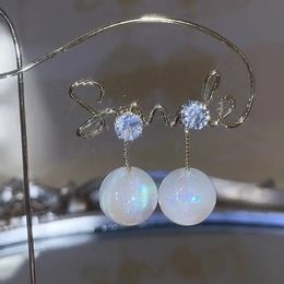Korean Style Shinning Zircon Pearl Earrings 2021 New Design Elegant Jewelry Front And Back Cute Brincos Feminino