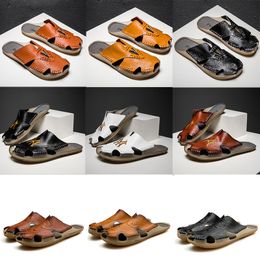 Arizona Designer brand luxury men Summer Crocodile pattern Slippers mens Mules Loafers Genuine Leather Flats sandals beach shoes Large size 38-48