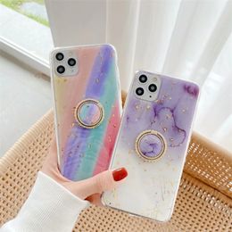 ring holder iphone NZ - Rainbow color glitter ring holder phone cases with kickstand for iPhone 12 11 pro promax X XS Max 7 8 Plus case cover