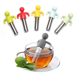 Cute Silicone Human-shaped Tea Strainers Stainless Steel Leaf Infuser Reusable Strainer Philtres Diffuser Teaware Kitchen Accessories JY0037