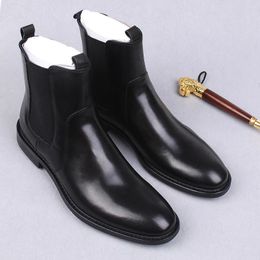 Men's Boots Calfskin Chelsea Boots Vintage Brogues Ankle Boots Italian Handmade Slip On Dress Male Cowboy Euro 44