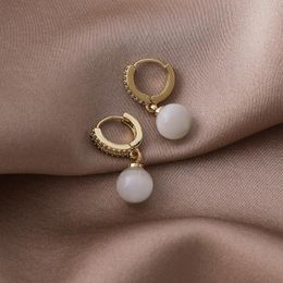 Hoop & Huggie VSnow Temperament Circle Opals Earring For Women Korean Fashion Gold Colour Metallic Shiny Rhinestone Party Jewellery