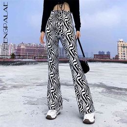 Striped Pants Women's Spring High Waist Printed Slim Fit Casual Flare Trousers Female Streetwear Trend 5B121 210427