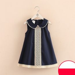 2021 Hot Summer 3-8 10 to 12 Years Casual Kids Lace Embroidery Peter Pan Collar Sleeveless Tank Sundress Baby Girls Dress Cotton 210331