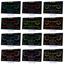 LX1292 Your Names Bistro Serving the Best to the Best Welcome Light Sign Dual Color 3D Engraving