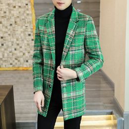 British Style Retro Checker Printed Mens Winter Overcoats Green England Vintage Long Jackets Mens Trench Coats Red Steampunk New