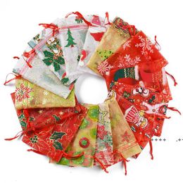 2022 bolsas de organza de navidad Regalo de Navidad Bolsos de cordón de cordones Organza Bolsas de joyería Boda Fiesta de boda Bolsa de caramelo de Navidad Bolsas de embalaje Color mezclado LLE9307