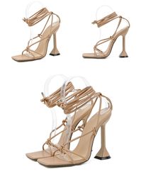 Best Quality GGY7867 New Summer Narrow Band Ankle Strap Women's High Heels Strappy Sandals Square Head Female Shoes Sandalias De Mujer