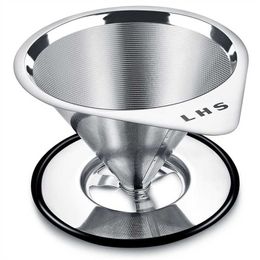 Pour Over Coffee Filter Stainless Steel Reusable Dripper Holder Cone Funnel Basket Mesh Strainer 211008