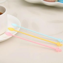 Wholesale- Candy color coffee stirrer bar spoon milk Fruit small stir bar Long Handled Spoon mixing Melamine Plastic Spoon DH3698