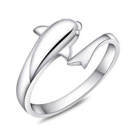 Womens Rings Crystal Jewelry Fashion silver ring friendly love romantic Dolphin lovers opening dolphin Cluster For Female Band styles