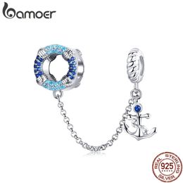 stopper charms for bracelets Australia - Genuine 925 Sterling Silver Sea Blue Pendant Chain Stopper Beads fit Charms Bracelets for Women Jewelry SCC1149 210512
