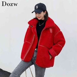 Winter Warm Teddy Coat Women Faux Fur Jacket Fashion Turn Down Collar Lamb Casual Zipper Pocket Ladies Outwear 210515