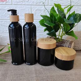 Wholesale 8OZ clear black plastic shampoo lotion bottles and 150g 250g skin care cream jars with bamboo lid Cream Box Refillablegoods