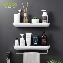 ECOCO Adhesive Bathroom Shelf Organiser Wall Mounted Shampoo Spices Shower Storage Rack Holder Accessories 211112