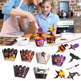 Other Festive & Party Supplies 12/16pcs/set Halloween Decoration Cupcake Wrapper Pumpkin Withch Bat Cake Topper Baking Dessert Decorating Fe