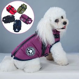 Pet Dog Clothes Winter Warm Jacket with Harness Waterproof Thicker Cotton Coat Adjustable Chest Strap 6 Colours BT6762