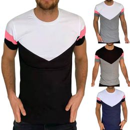 Summer Oversized T-Shirt Patchwork Men's Clothing Fitness Body Building Fashion Slim Breathable Short Sleeve