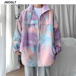 Streetwear Trend Spring and Autumn Tie Dye Printed Jackets Zipper Oversize Loose Coat Korea Fashion Outwear M-3XL 210528