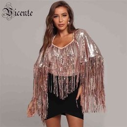 Trendy Gold Pailletten Tasles Batwing Sleeves Design Celebrity Party Club Tops 210520
