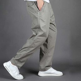 Spring and summer Men Trousers Casual Solid Colour Cargo Pants Loose Joggers Elastic Fitness Running Pants Straight Overalls X0723