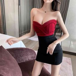 Sexy women's fashion temperament deep V low-cut evening slim fit bag hip tube top dress Sleeveless Office Lady 210416