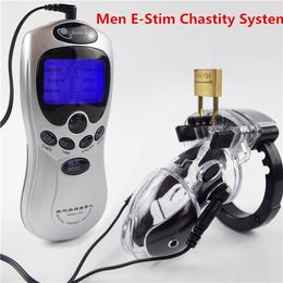 Chastity Devices Electro Lockdown Estim Chastity Device with Adjustable Cuff Ring and Power Box E-stim Male Cage Belt CBT Fetish