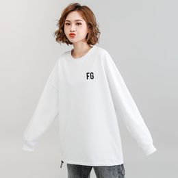NIJIUIDNG Autumn Thin Letter Pullovers Tops Women Casual Cotton Long Sleeve loose O-Neck Hem Drawstring Sweater Female 210514