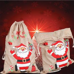 Christmas Gift Bags Santa Claus Double String Bag Linen Candy Handbag Festival Party Present for Kid